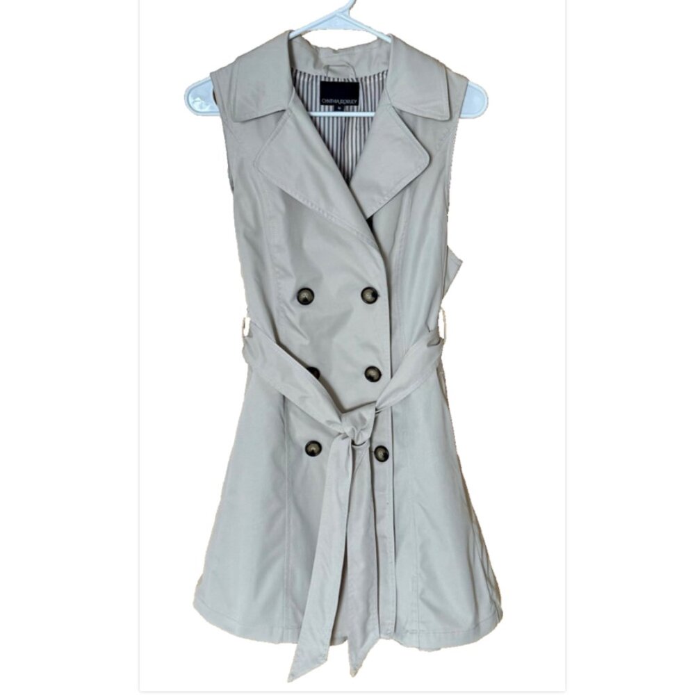 Cynthia Rowley Sleeveless Trench Coat Dress Beige Sz Med Vintage Minimalist EUC